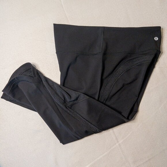 LuluLemon Cropped Mesh Detail Tights Leggings in Black Size 12 - Picture 1 of 8